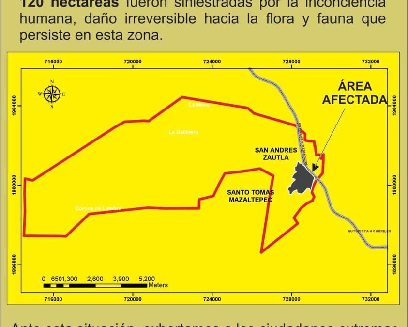 Superficie territorial afectada en el incendio que ocurrio del día 18 de abril.