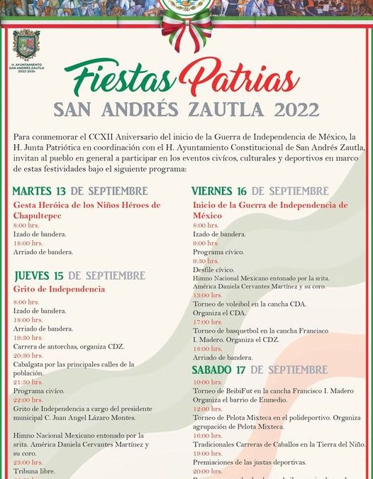 Calendario de Actividades de las Fiestas Patrias 2022