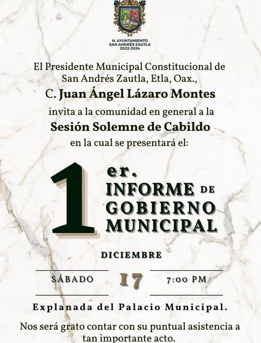 Invitación al 1er. Informe de Gobierno Municipal.