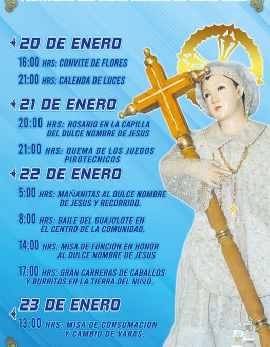 Invitación a la festividad en honor al Dulce Nombre de Jesús.