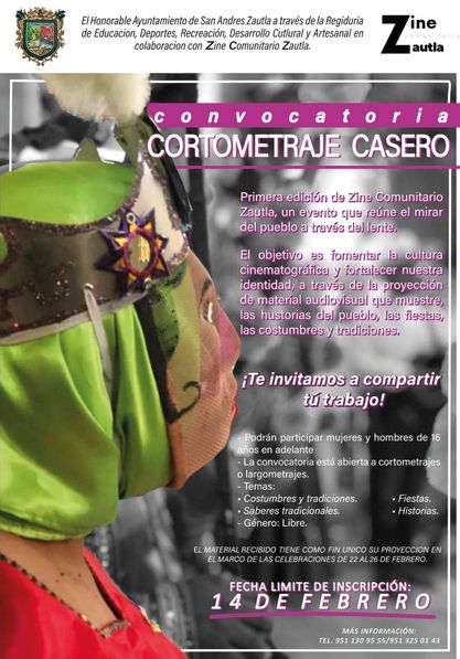 Invitación a participar en el evento “Cortometraje Casero, categoría adulto”.